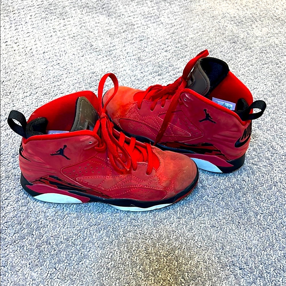 Jordan Red and Black High-Top Sneakers with Mesh Design